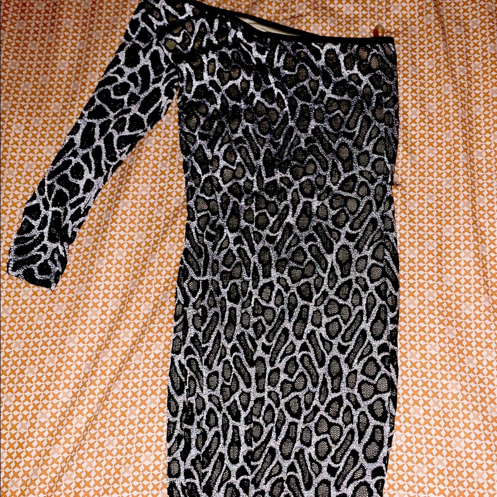 One sleeve black and silver dress